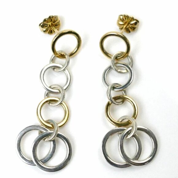 Tiffany & Co. Interlocking Circle Drop Stud Earrings Silver 925 & 18k Go - Picture 2 of 6